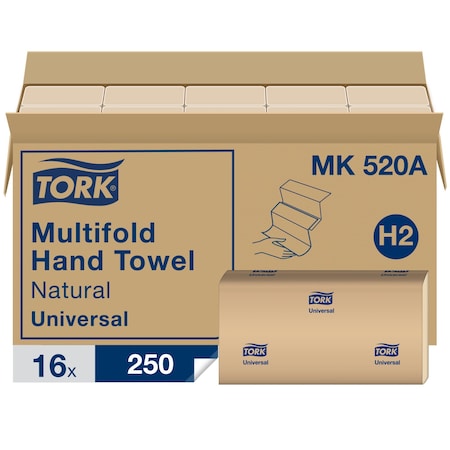 TORK Multifold Paper Towel Sheets, 1 Ply, 250 Sheets, Brown, 16 PK