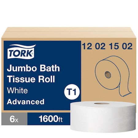 TORK Jumbo Core, 2 Ply, Continuous Sheets, White, 6 PK