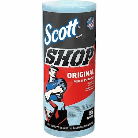 Scott Shop Paper Towel Roll, 11 in x 9.4 in Sheet, 55 Sheets/Roll, Multi-Purpose, Blue, 12PK