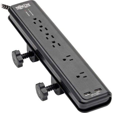TRIPP LITE Power Strip, Surge, USB, 6 5-15R, 5-15P, 8 ft., Black