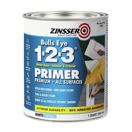 ZINSSER Bulls Eye 1-2-3 Water Based Primer, White, 1 Qt.