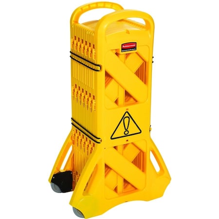 N/A Portable Barricade, Polypropylene, 40" Height, 13 ft Length, 34 lb, Yellow