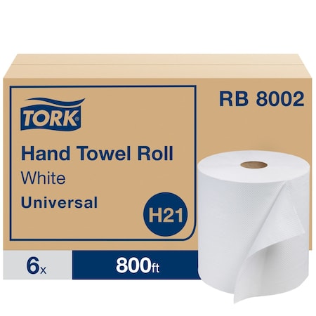 TORK Hardwound Paper Towel Roll, 1 Ply, Continuous Roll Sheets, 800 ft, White, 6 PK