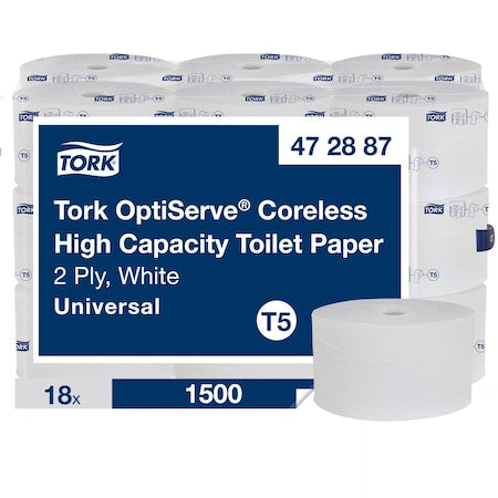 TORK Coreless, 2 Ply, 1,500 Sheets, White, 18 PK